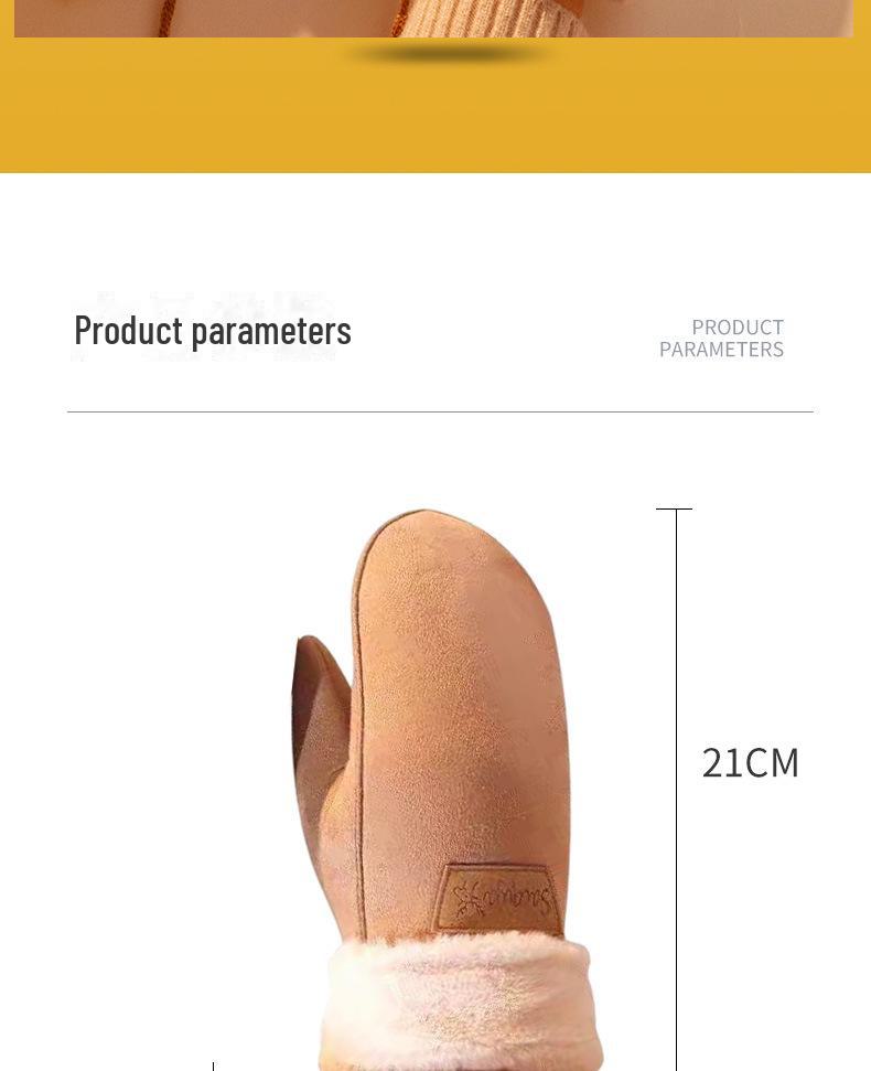 Women's Suede Winter Gloves, Warm and Windproof with Velvet and Hanging Neck Design.