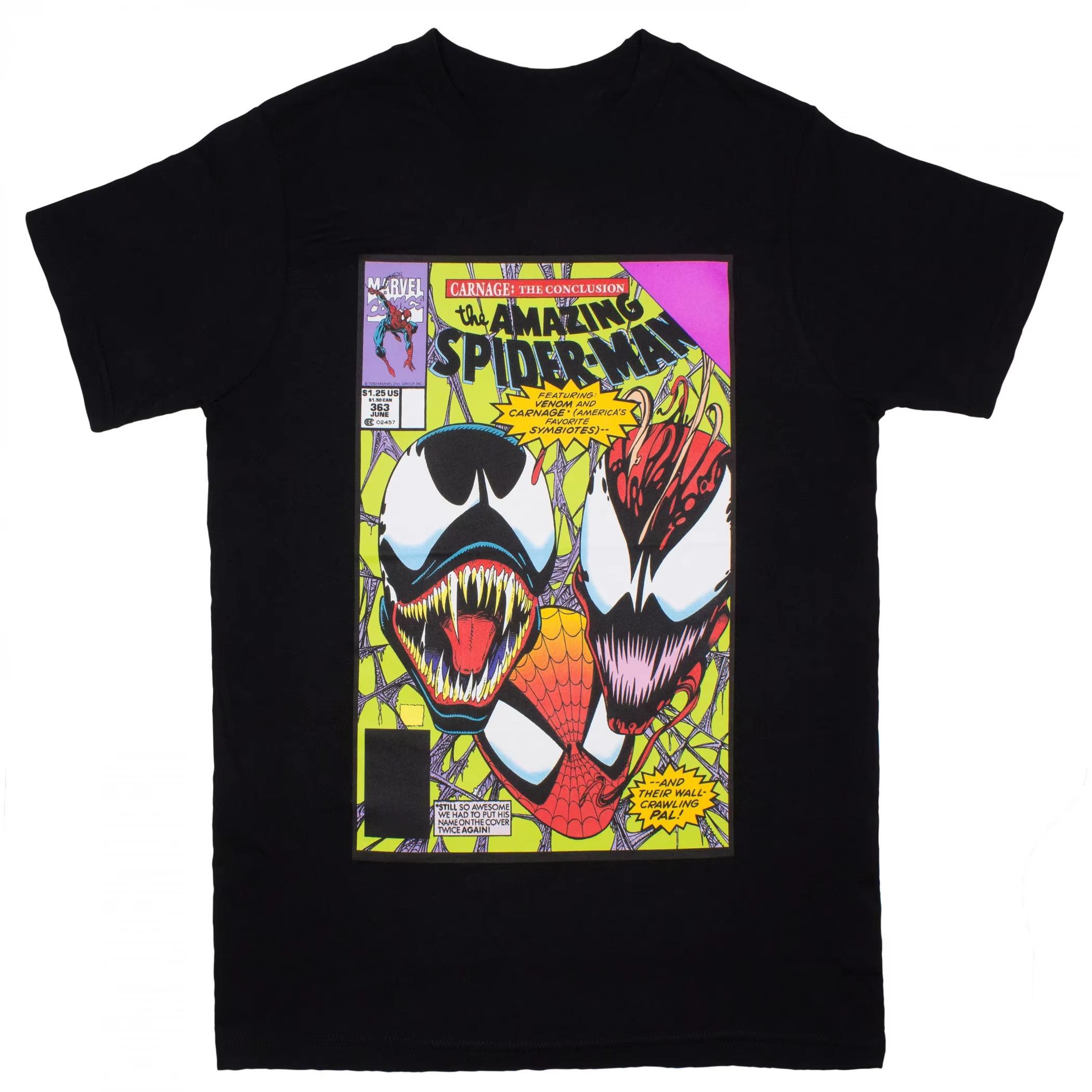 2026 new Marvel SpiderUnisex Venom Massacre Comic Print Tshirt  Black ShortSleeved Tshirt S