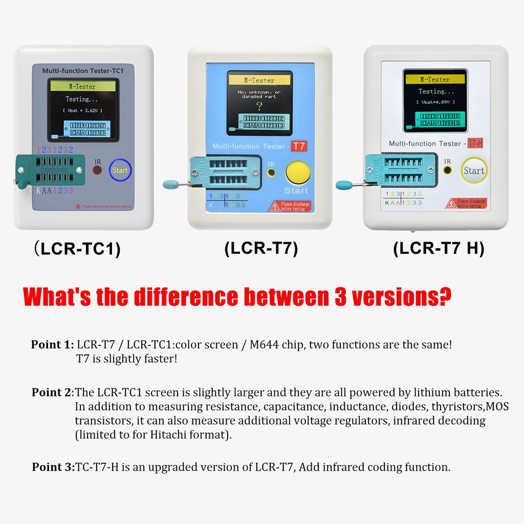 DiyStudio Transistor Multifunction TFT Transistor Tester with Graphic Automatic Shutdown for Vacuum and MOSFETs LCR-T7 Tester, 1.8-inch Full-Color