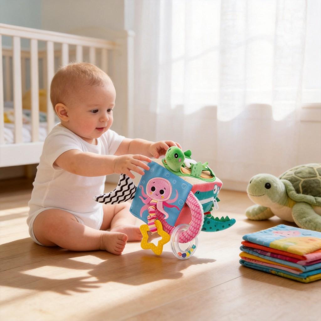 Happy Monkey Soft Plush Baby Educational Toy With Rotating Features For Sensory And Cognitive Development
