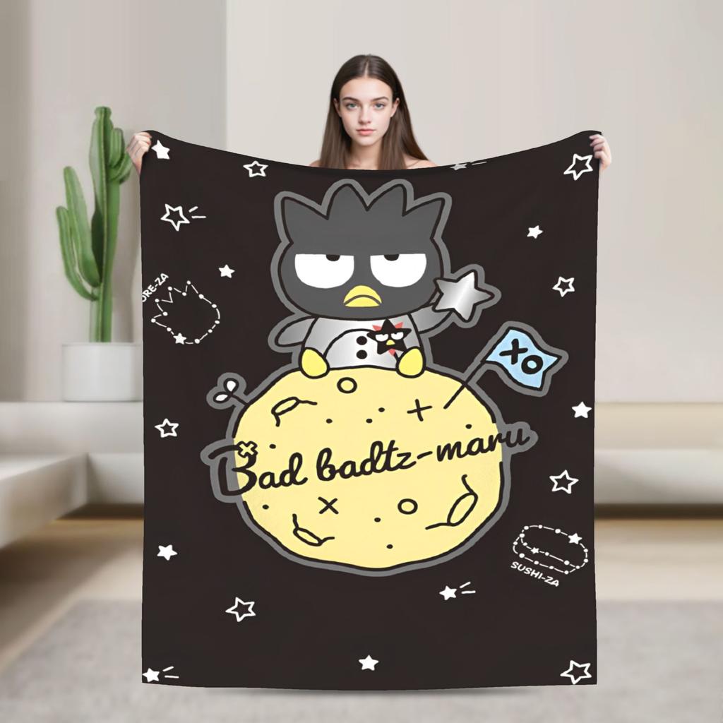 Kawaii Black Penguin Blanket Bad Badtz Maru Super Warm Pattern Plush Throw Blanket For Couch Bed Flannel Bedspread Bed Cover