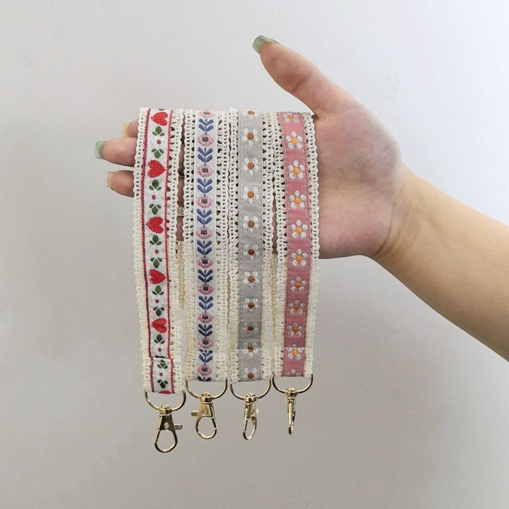 Anti-Lost Ethnic Style Lanyard Colourful Flower Keychain Versatile Lace Wrist Strap Women