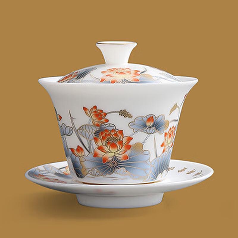 Mutton-Fat Jade Ceramic Gaiwan Teacup