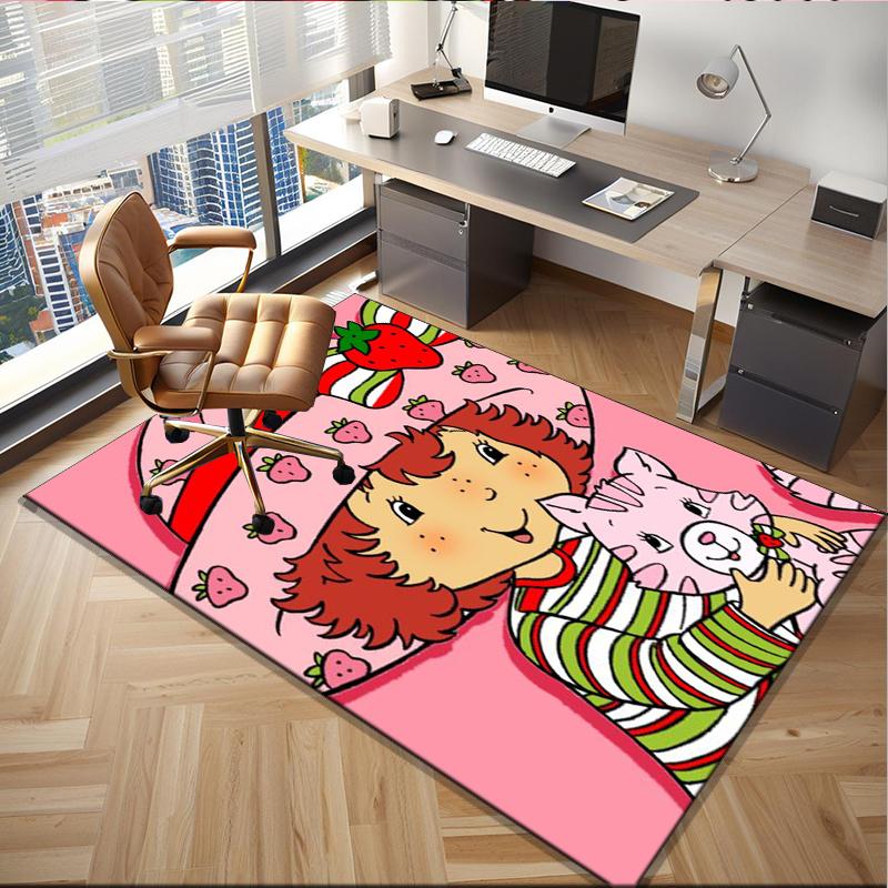Strawberry Hat And Cat Office Rug Chair Mat, Game Carpet, Suitable for Front Door, Bedroom, Living Room, Desk, Holiday Gift