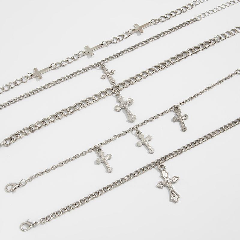 Y2K Stacking Cross Bracelet Set For Men Vintage Multilayer Charm Chain Bracelets Hip Hop Jewelry