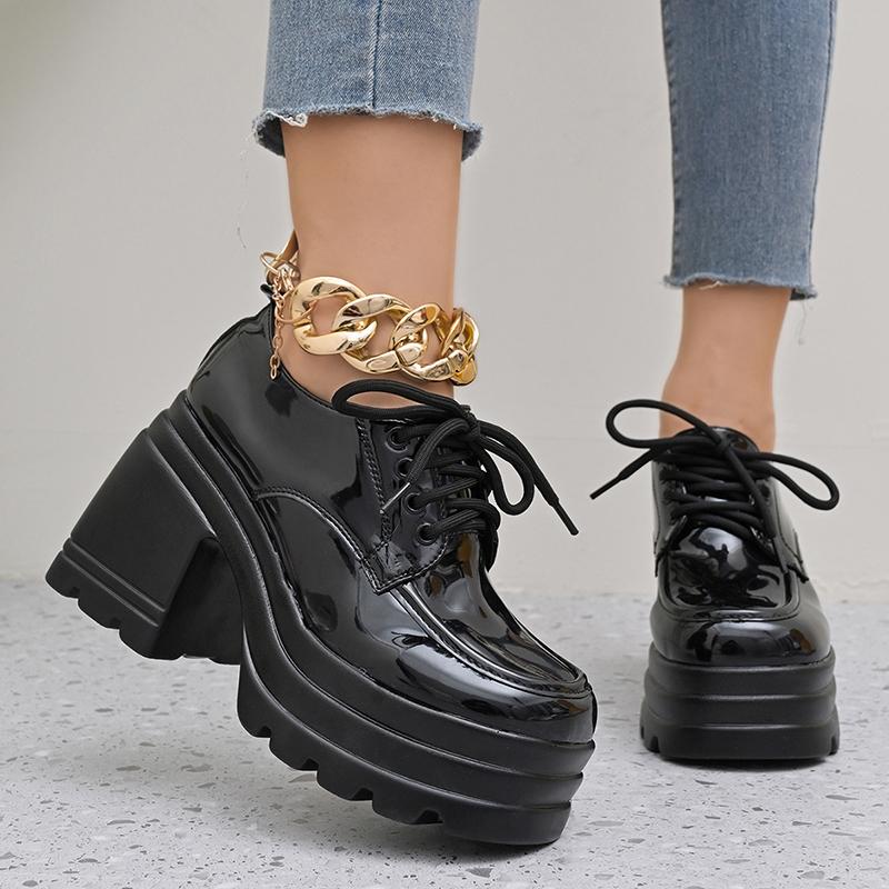 Fashion 2025 New Chunky Platform Oxford Shoes Women Super High Heel Patent Leather Shoes Woman Lace Up Thick Heeled Pumps Ladies 35-42