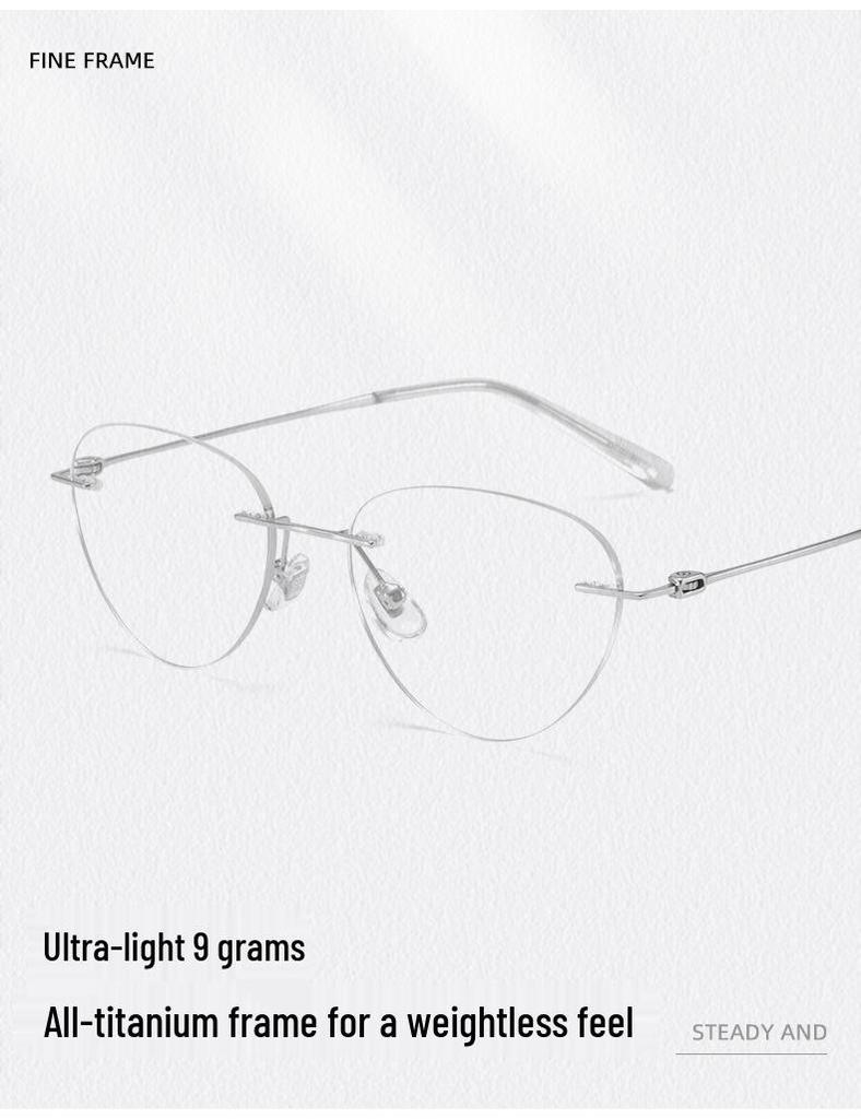 Ultralight Titanium Rimless Women's Cat-Eye Glasses 53 - Elegant Versatile Design