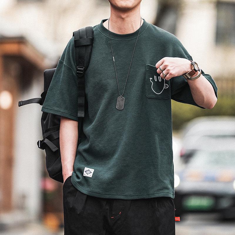 Men's Plus Size Summer Loose Fit Japanese Trend Waffle T-Shirt