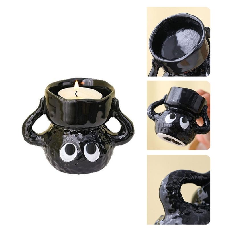 Unique Small Cartoon Briquette Candle Holder Ceramics Tealight Candle Stand for Home Decors Living Room or Bedroom