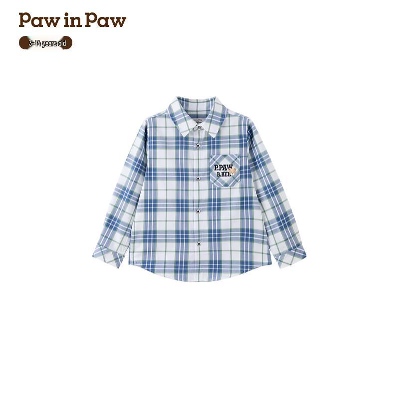 PawinPaw Cartoon Bear Boys  Plaid Shirt 130