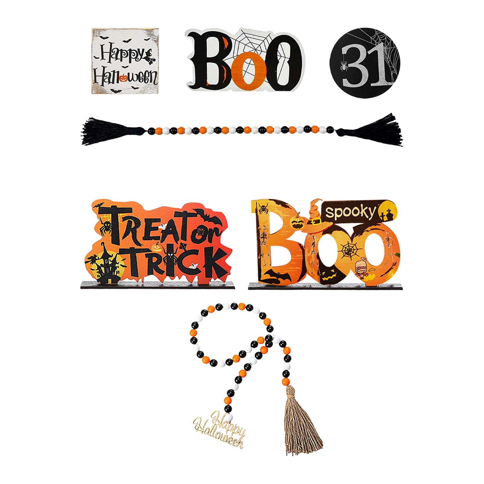 

Декор многоярусного подноса на Хэллоуин Декор на Хэллоуин Украшение для вечеринки Деревянные вывески Бусинная гирлянда для дома Комнаты Внутренней полки Фермерский стиль Rope Length 25cm
