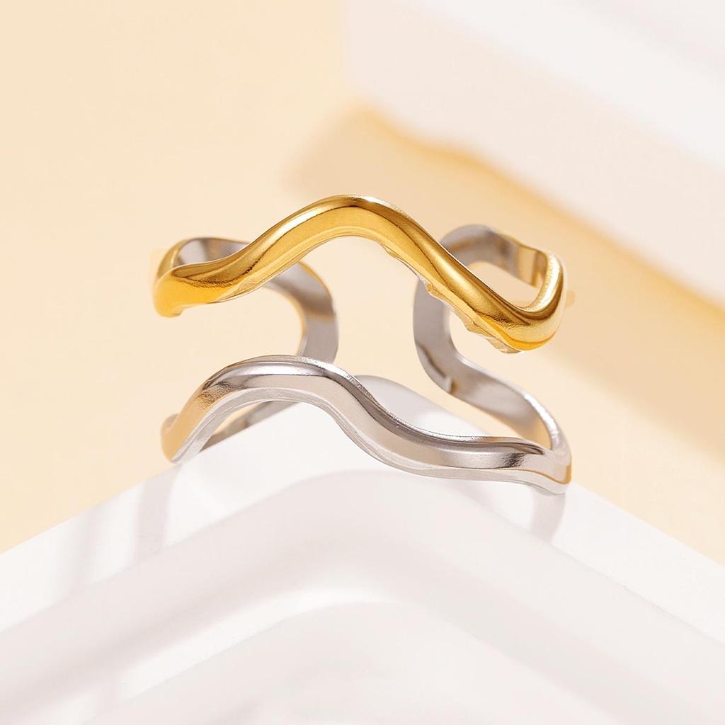 Stainless Steel Geometric Open Ring with Irregular Thick Line