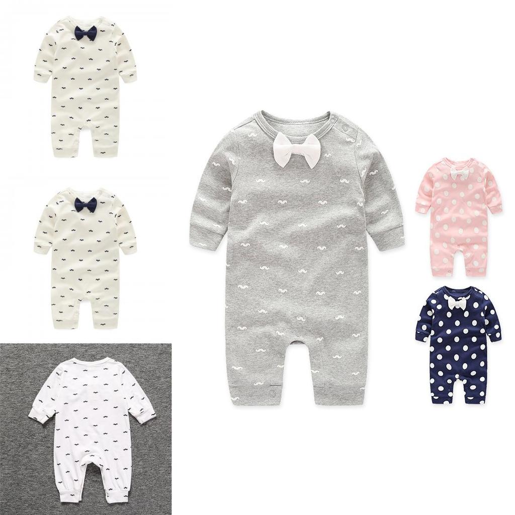 Baby Long Sleeve Cotton Romper With Bow For Toddler Crawling And Play