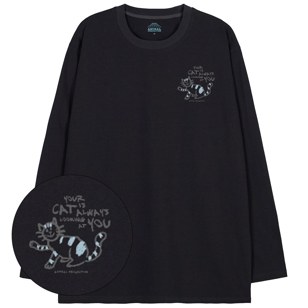 Astral Projection Doodle Cat Oversized Long Sleeve T-Shirt_Charcoal L
