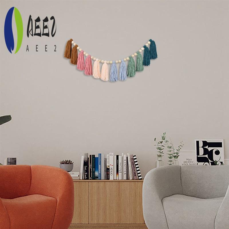 

AEE2-2PCS Rainbow Boho Tassel Garland Colorful Wall Hanging Garland With Wood Beads Party Baby Shower Decor