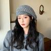 Coarse wool beret women's plain face versatile soft waxy thickened warm face small knitted painter hat