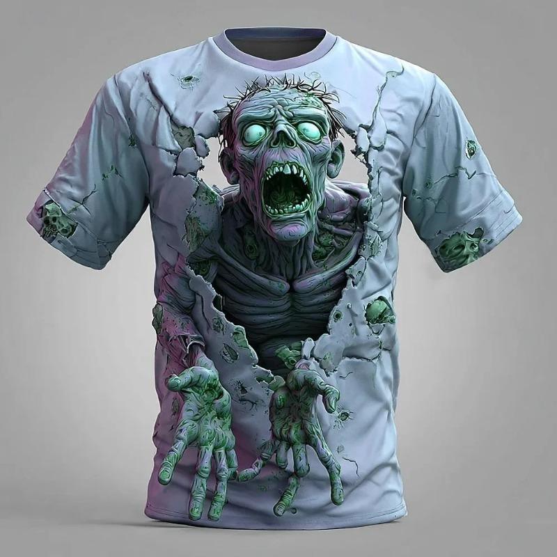 Halloween Horror Zombie 3D Men's Full Print Crew Neck Short Sleeve Street Style Casual Horror Party