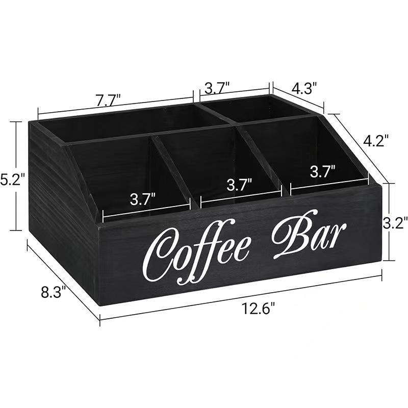 Solid Wood Coffee Capsule Organizer Multi-Compartment Storage Box for Tea Bags Drink Mixes Kitchen Countertop Accessory with Dividers Natural Wood
