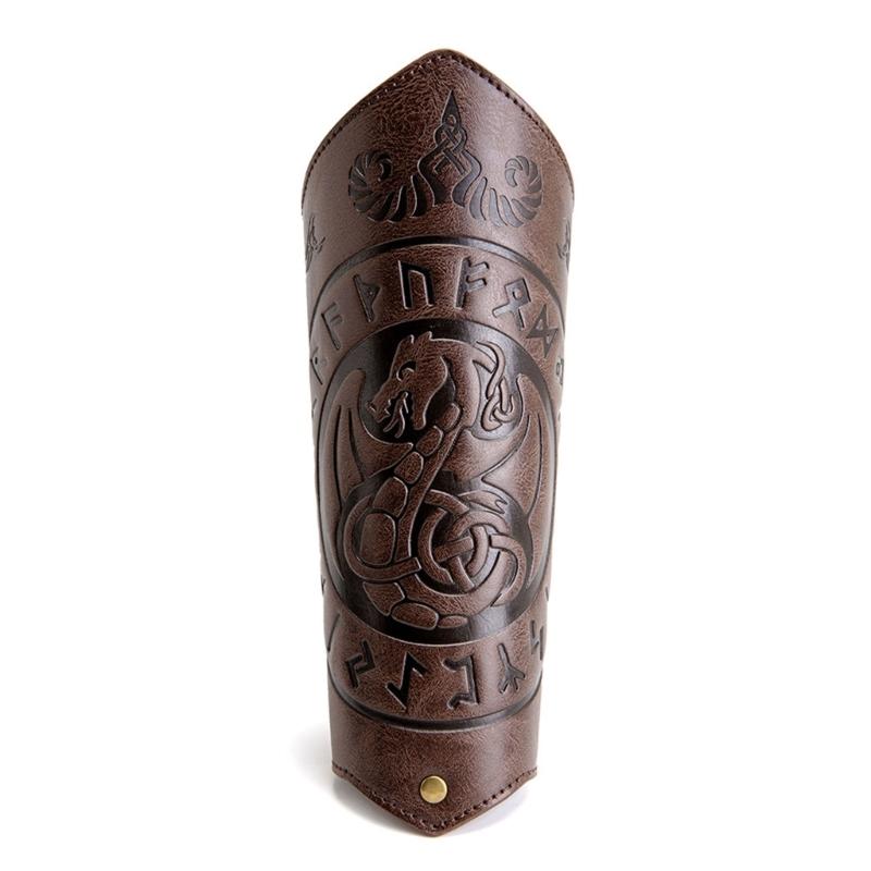 Medieval Wristband Men Cosplay Dragon Embossed Bracer Gauntlet for Men Cosplay PU Wristband for Photoshoots and Stage