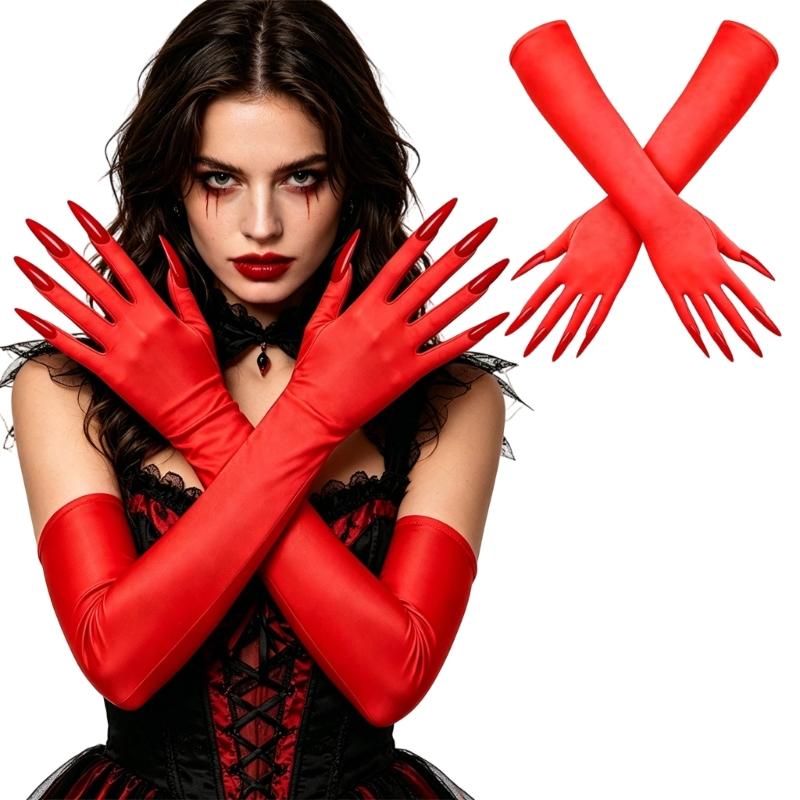 Guanti Lunghi di Halloween con Dita Appuntite e Tessuto Elasticizzato per Look da Palco, Giochi di Ruolo e Styling Fotografico
