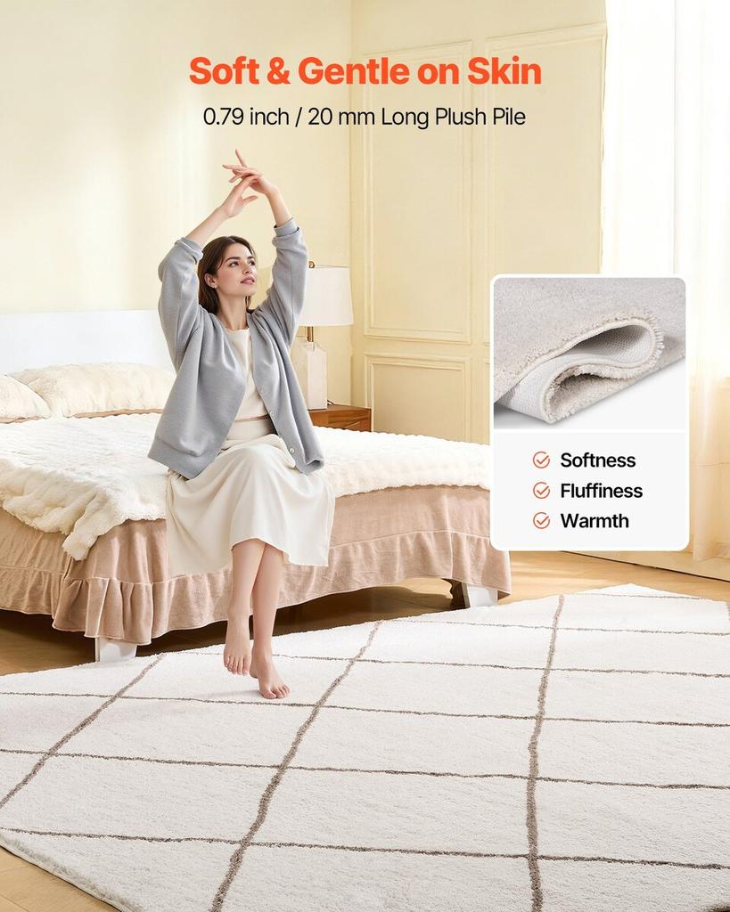 Indoor Plush Area Rugs, 2.44 X 3.05m Plush Carpet, Area Rugs Furry with Long Plushs Pile, Thick & Durable High-Pile Rug for High-Traffic Areas,