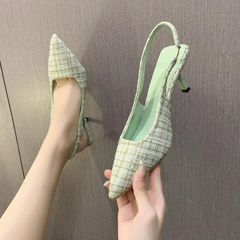 New Blue Pointed High Heel Sandals for Women Back Hollow Half Headed Single Shoes Fashion Versatile Casual Shoes Zapatos Mujer