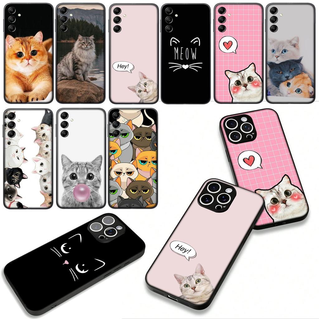 Cover for Samsung Galaxy A25 A37 A57 A12 A14 A31 A41 A50 A51 A70 A71 A72 A21S A04 M15 Note 20 9 8 10 Phone Case Cat Meow Cute