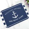 Schickes Nautisches Anker Boot Marineblaue Streifen Personalisierte Fußmatte Modern Individuell Ihr Bootsname Gummi Tür Matte Teppich Teppich Dekoration
