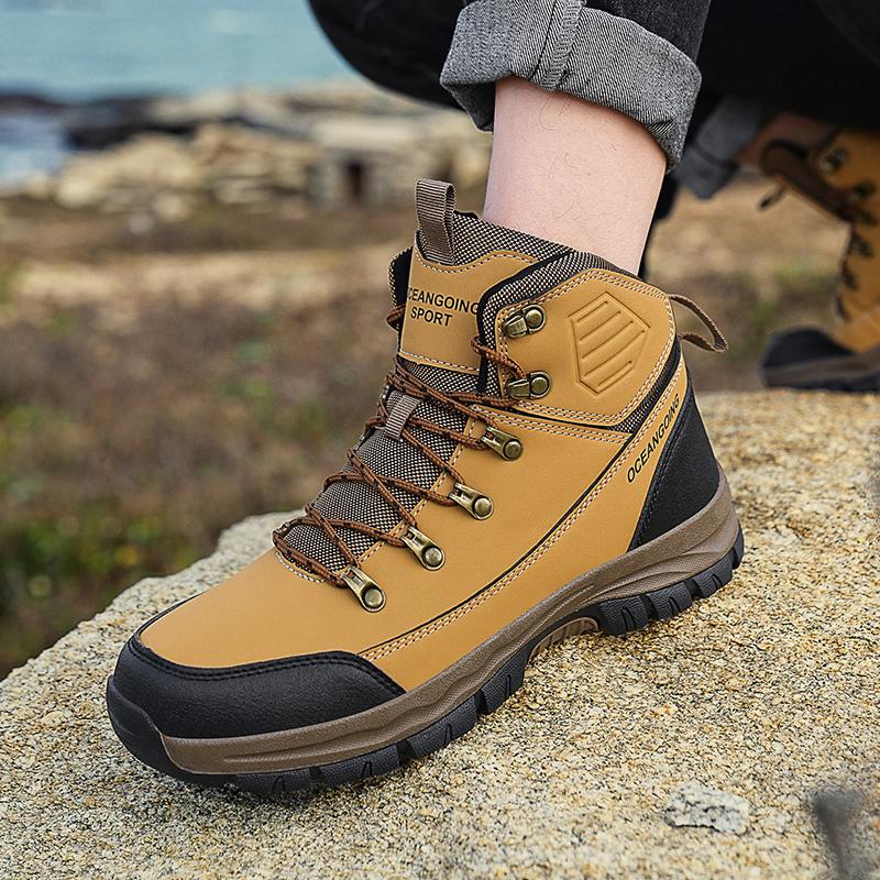 Winter High-Top Men Hiking Boots Outdoor Shoes Lace-Up Non-slip Sneakers Waterproof Trekking Boots Men's Suede Warm Snow Boots