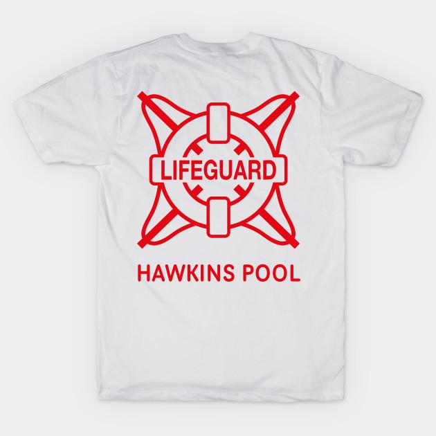 

Men Black Print T-shirt Stranger Things - Hawkins Pool Lifeguard [Front & Back] No-Cut Transfer Paper Print Cotton Tshirt 2XL белый