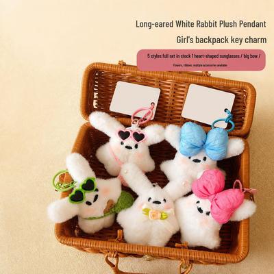 Cute Blushing Rabbit Plush Keychain: Sweet Girlish Doll Pendant Souvenir Gift