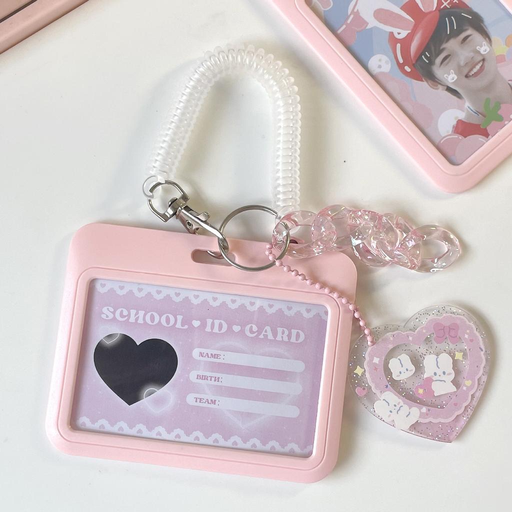 INS Pink Blue Kpop Photocard Holder Credit ID Bank Card Photo Display Holder Idol Postcard Card Protective Case with Pendant