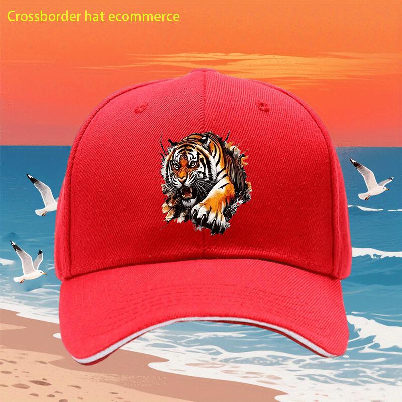 Cool Tiger Print Baseball Cap Polyester Adjustable Casual Outdoor Snapback Hat Unisex Print