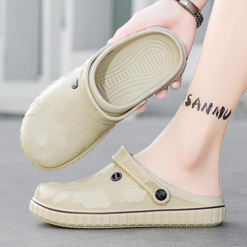 Baotou Solid Color Non-porous Hole Shoes Men's Summer Fashion Casual Large Size Chef Slippers Men Wear Beach Sandals