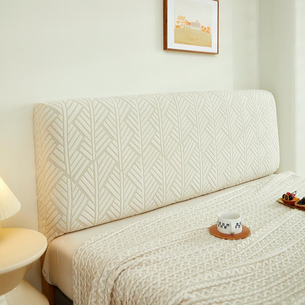 Jacquard Bed Headboard Cover Solid Color Elastic Bed Head Slipcover Leaves Printed All-inclusive Bed Backrest Cover Bedrooms