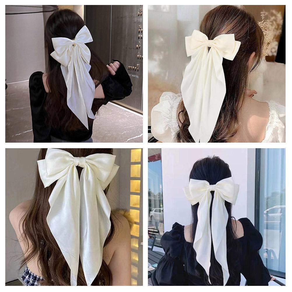 Frauen Schleife Band Haarspange Mode Einfach Uni Satin Federklemme Haarnadel Elegant Retro Stirnband Clips Mädchen Haarschmuck