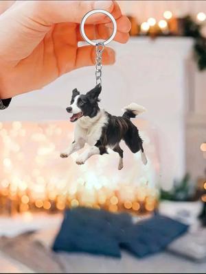 1 Running Border Collie Keychain/pendant, Pet Shaped Car Rearview Mirror, DIY Backpack Pendant for Home Decoration