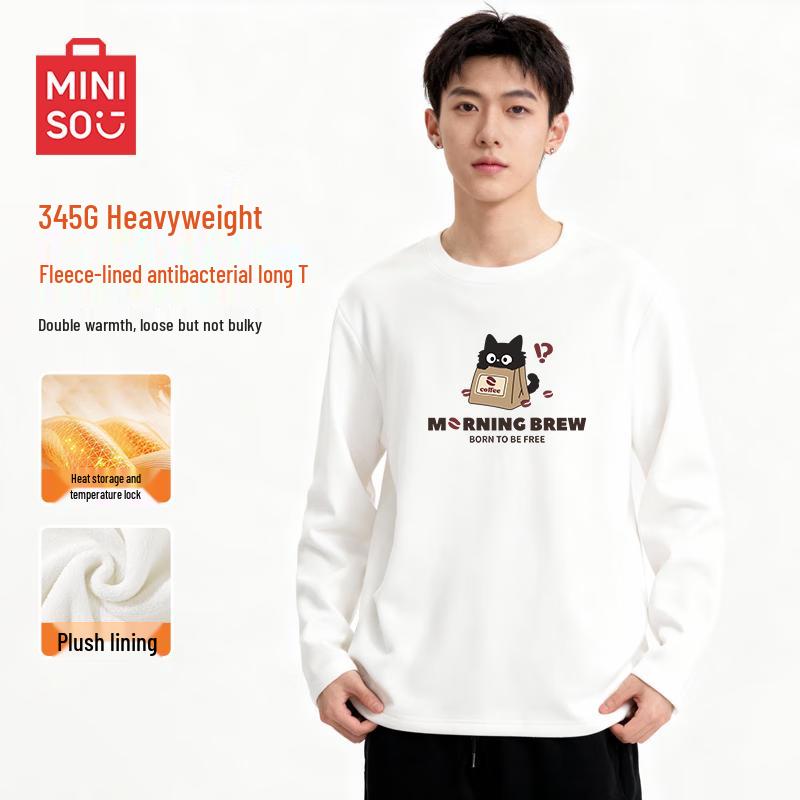MINISO Men s Fleece-Lined Thermal Long Sleeve T-Shirt 3XL