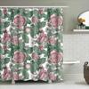 Elegant Green Leaves Rose Print Shower Curtain Waterproof Bathroom Decoration Home Decor Pink 72X84 Inch