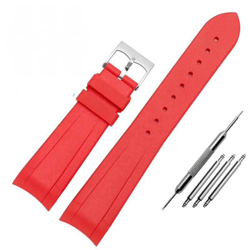 22mm Natural Rubber Silicone Rubber Watch Strap For Tudor Biwan GMT Curved End Pin / Folding Buckle Black Blue Red Wristband