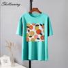 Shellsuning Casaul Kawaii Fruit Printed T Shirt Women Loose O Neck Short Sleeve Base Tees Female Simple Cotton Trendy White Tops