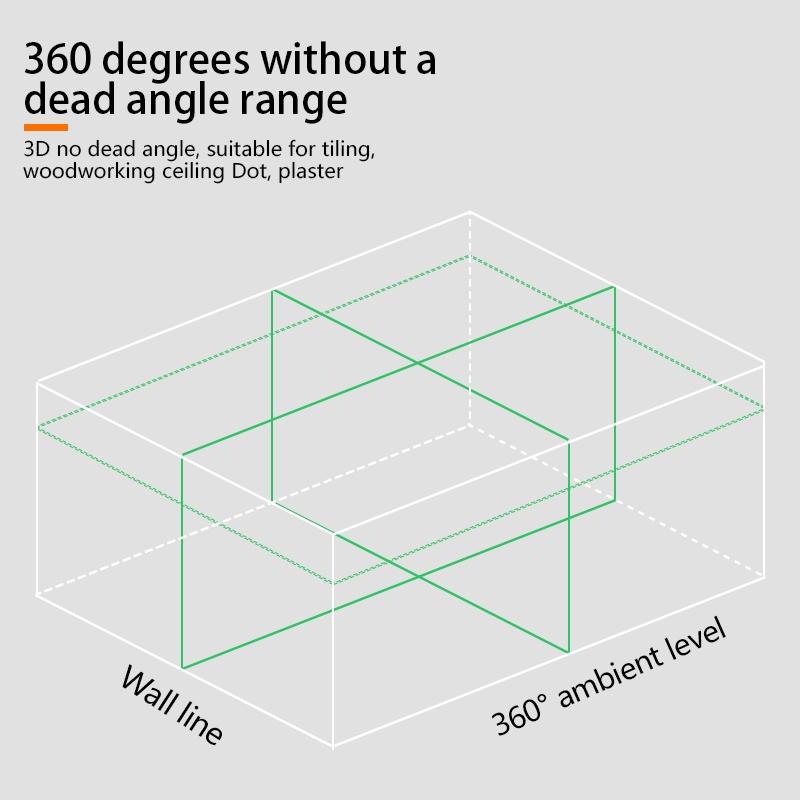 3D 12 Lines Green Cross Line Laser Level 360 Degree Rotation Auto Leveling Horizontal Vertical Laser Beam 532nm