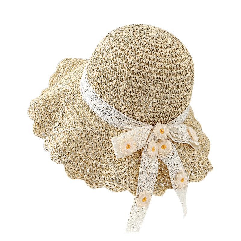 Straw Hat Female Flower Lace Beach New Vacation Sunshade Sun Straw Hat Summer
