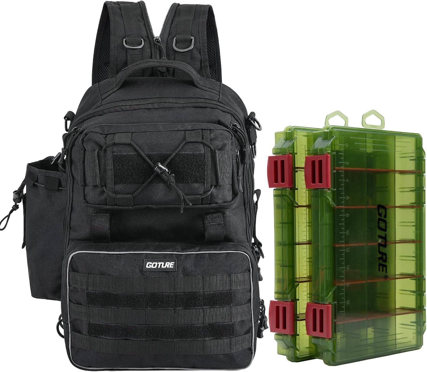 

Goture Fishing Backpack with Rod New Includes Two 3600 Size Tackle Camping Hiking Fishing Gift for Men Holder, Model, Boxes, Waterproof, & Compatible,