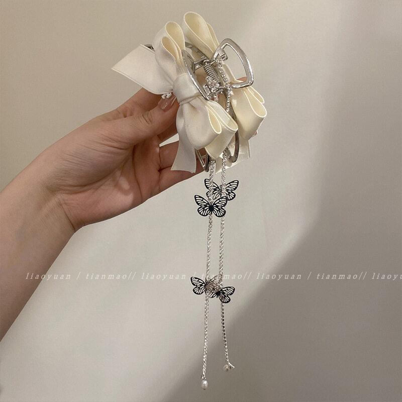 Utsøkt Super Fairy Bow Dusk Hårklør Hårtilbehør Metall Grip Clip Hår Clip Shark Clip på baksiden av hodet