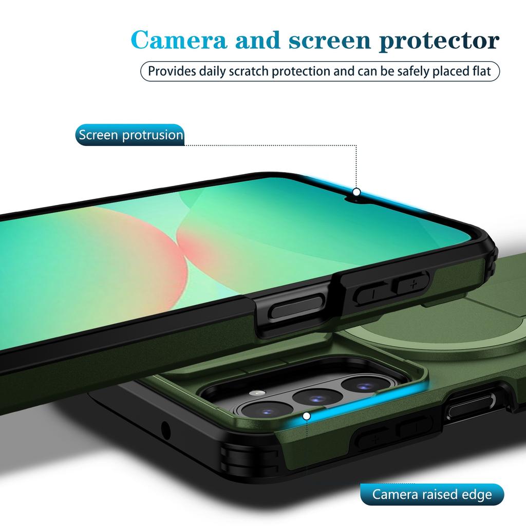 Dla iPhone 14 Magnetyczne Etui Osłona Obiektywu Podpórka Pokrowiec na Telefon Odporny na Wstrząsy PC + TPU