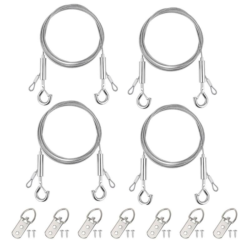 Picture Hanging Rope Set with Adjustable Barrels, 4 Metal Art Display Lines, Wall Mount Plates and Screws for Indoor Gallery Display
