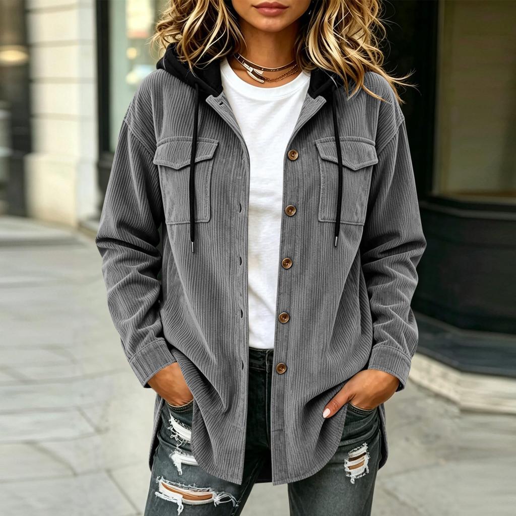 Women's Color Plush Hooded Coat for Fall and Winter