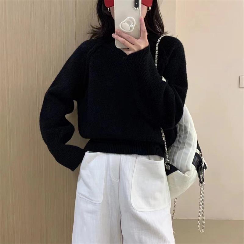 

YYFS Женская мода Повседневный Осень Зима Однотонный Принт Длинный Рукав О-Образным Вырезом Свитера Size: One Size чёрный