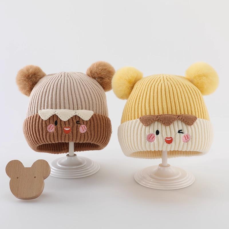 Cute and Stylish Pom Pom Pullovers for Autumn and Winter Thickened Warm Ear Protecting Knitted Wool Caps for Infants and Toddlers